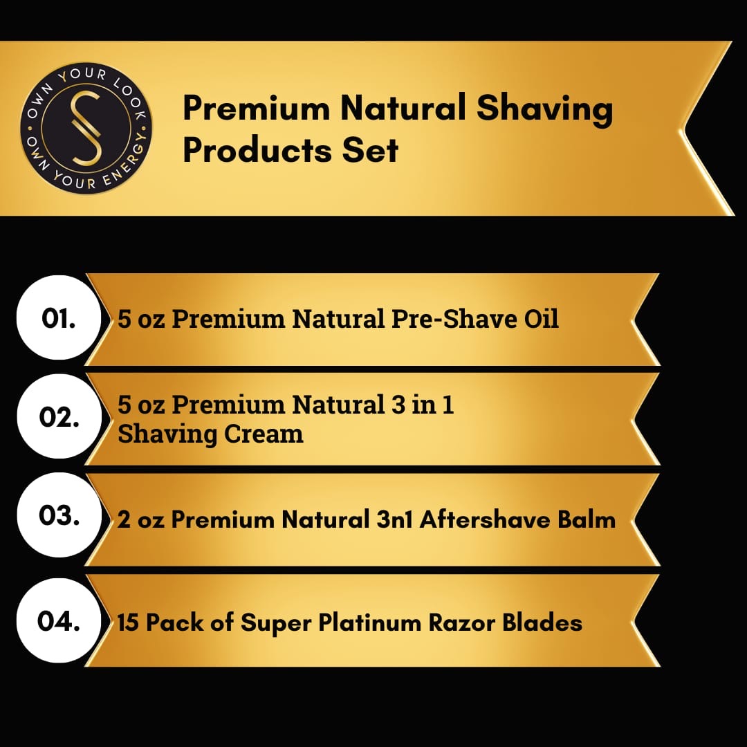 Premium Natural Shaving Products Set w/ 15 Pack Double Edge Razor Blades