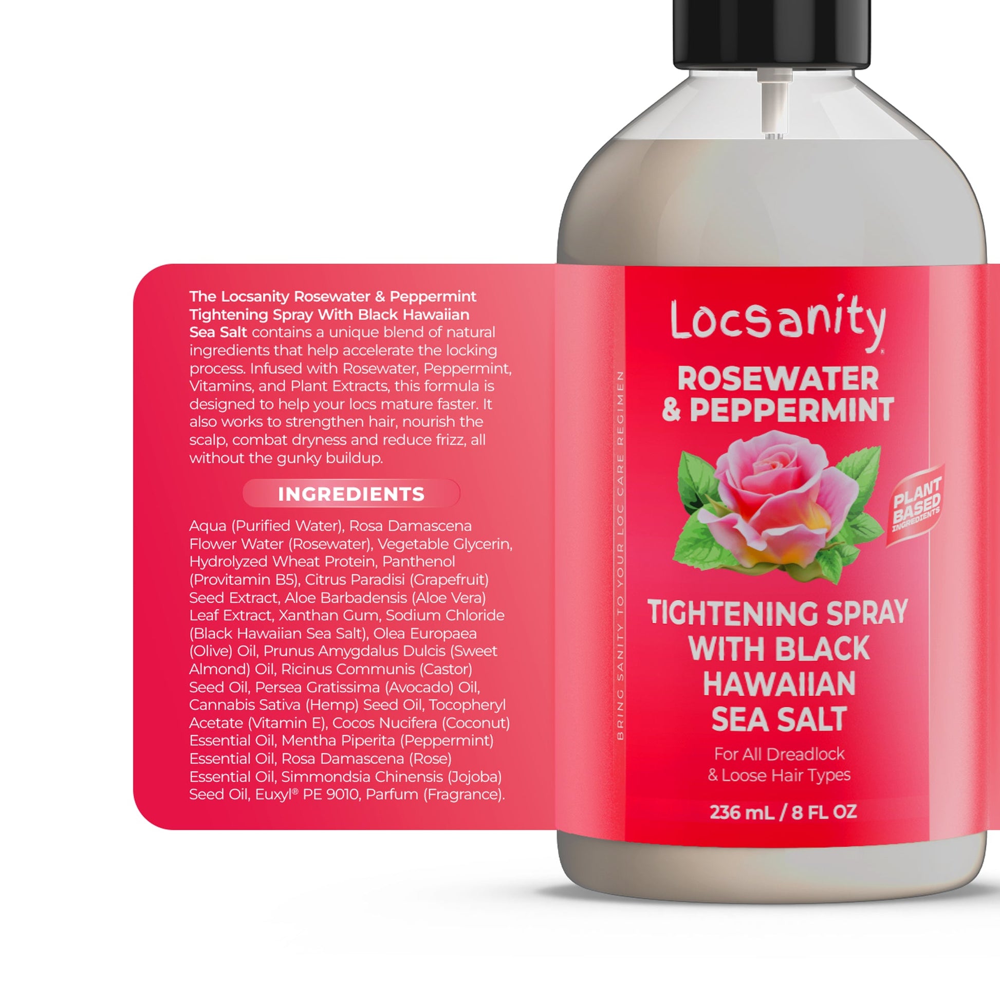Locsanity Rosewater and Peppermint Rolling, Moisturizing, Tightening Spray Mist