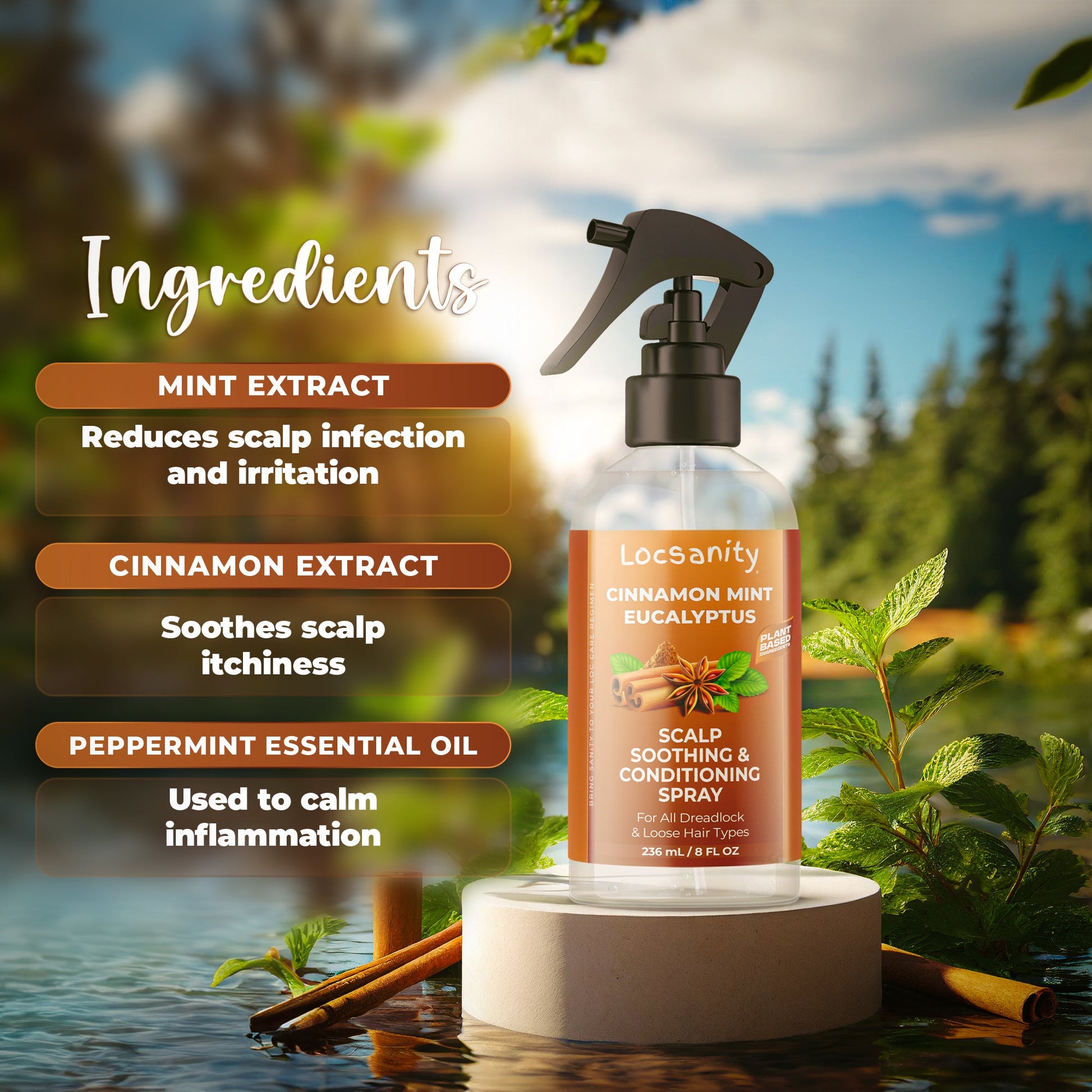 Locsanity Cinnamon Mint Eucalyptus Scalp Soothing & Conditioning Spray