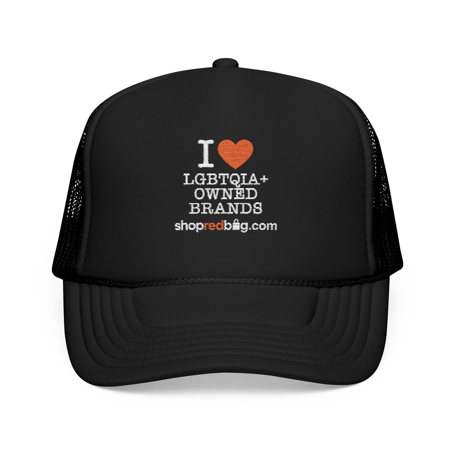I Love LGBTQIA+ Owned Brands - shopredbag Trucker Hat (Black)