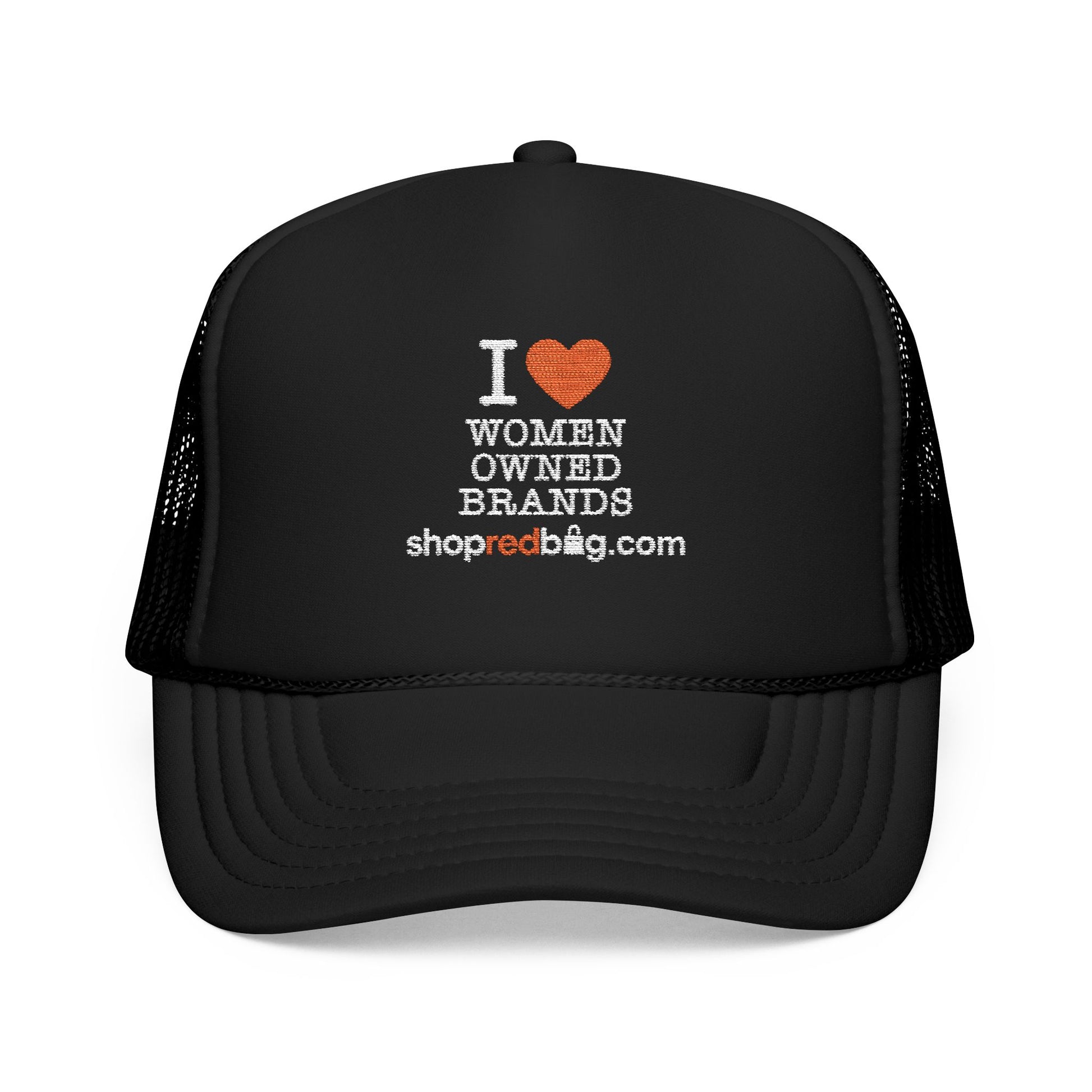 I Love Woman-Owned Brands - shopredbag Trucker Hat (Black)