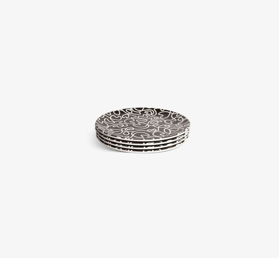 Black & White Squiggly Salad Plate Set of 4