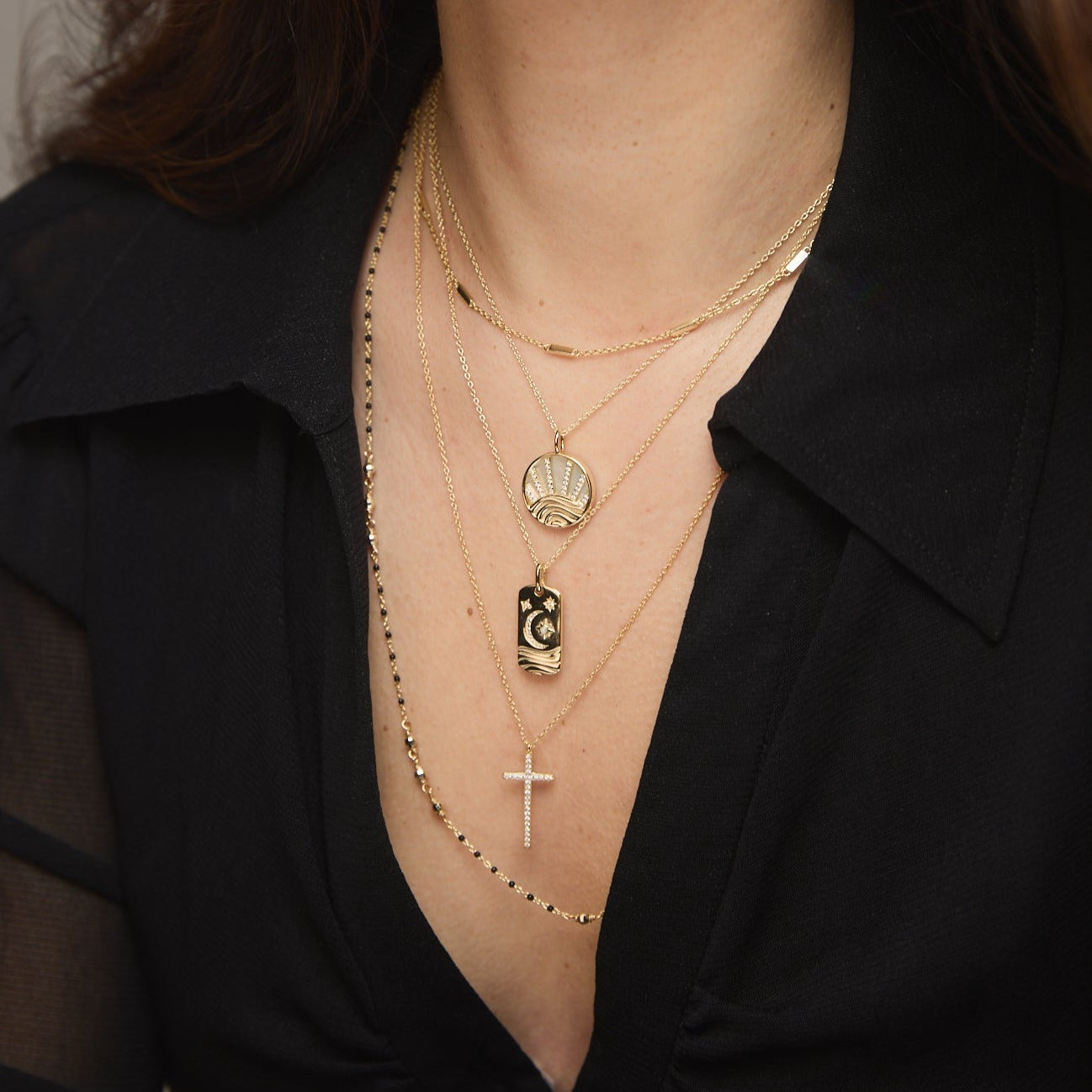 Long Cross Necklace With Crystals