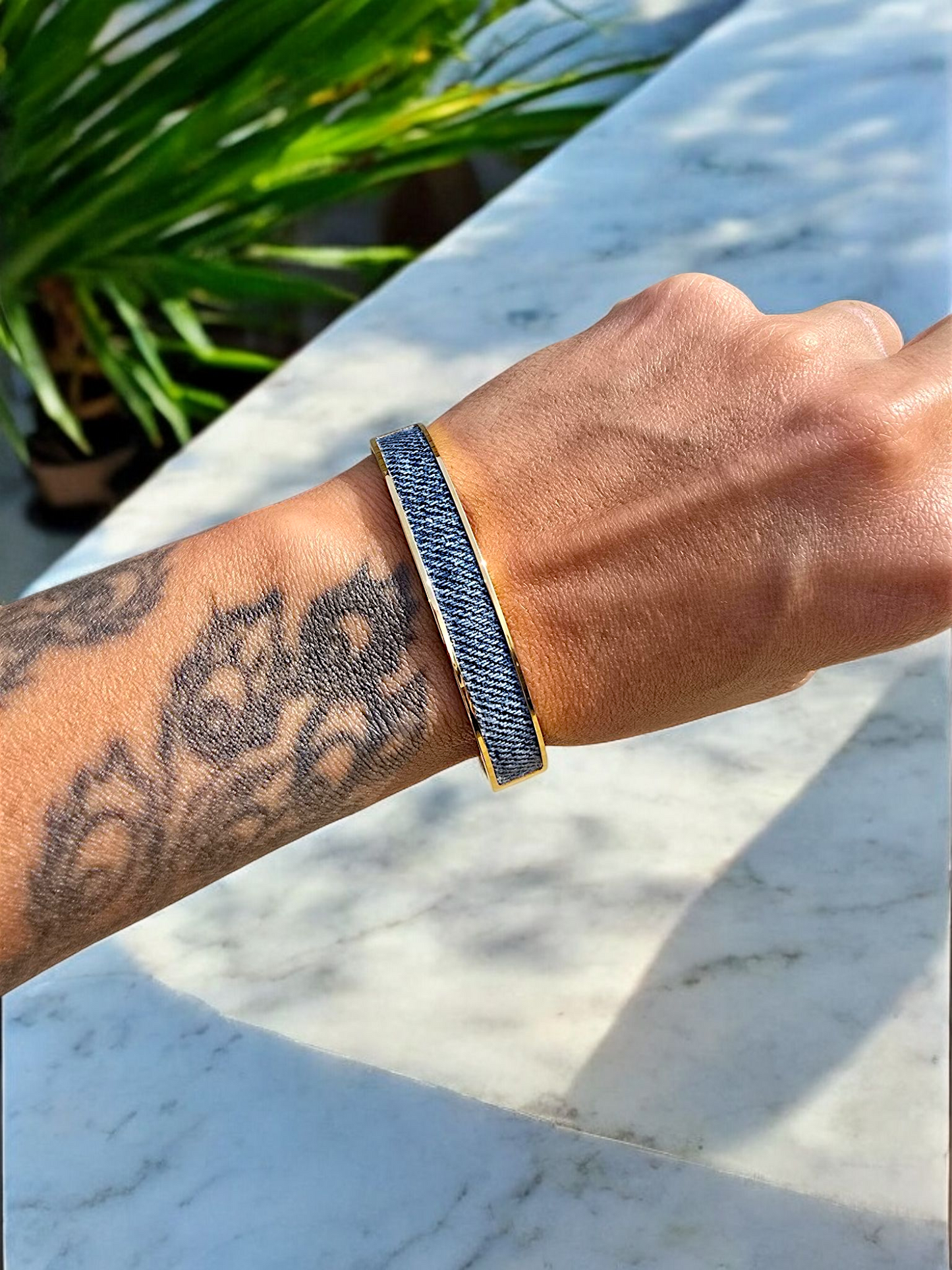 Denim Bracelet - Stainless Steel 18K Gold-plated Denim Cuff Bracelet