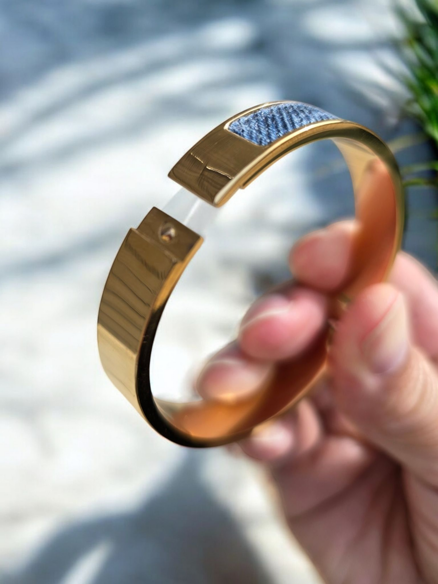Denim Bracelet - Stainless Steel 18K Gold-plated Denim Cuff Bracelet