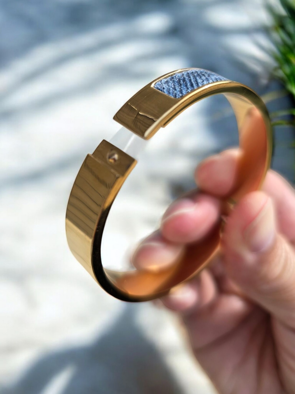 Denim Bracelet - Stainless Steel 18K Gold-plated Denim Cuff Bracelet