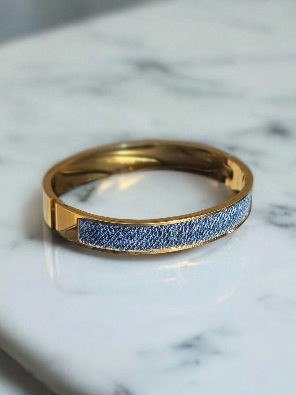Denim Bracelet - Stainless Steel 18K Gold-plated Denim Cuff Bracelet