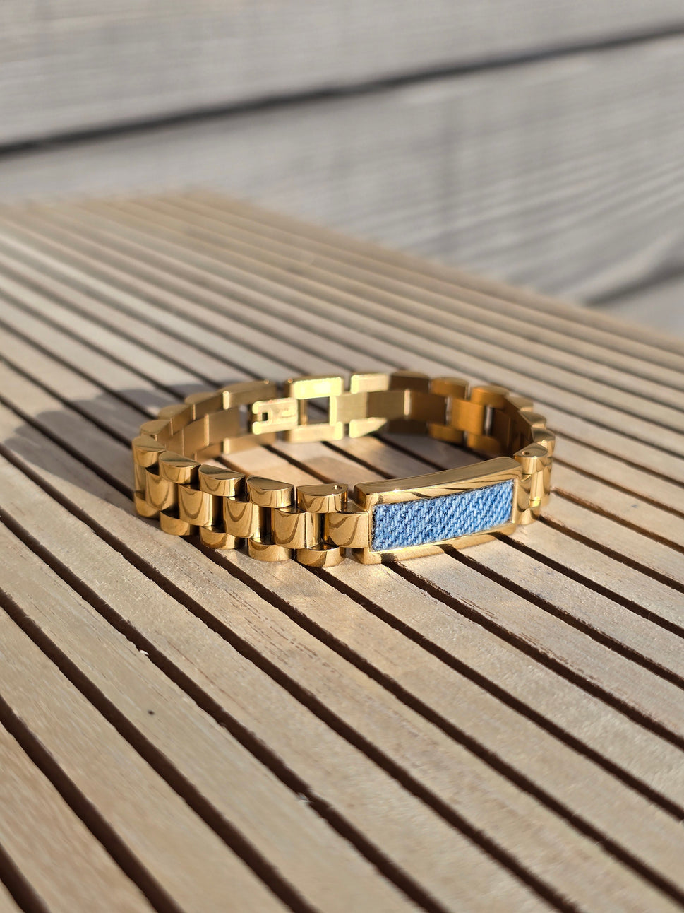 Denim Bracelet - Stainless Steel 18K Gold-plated Denim Watch Band Bracelet
