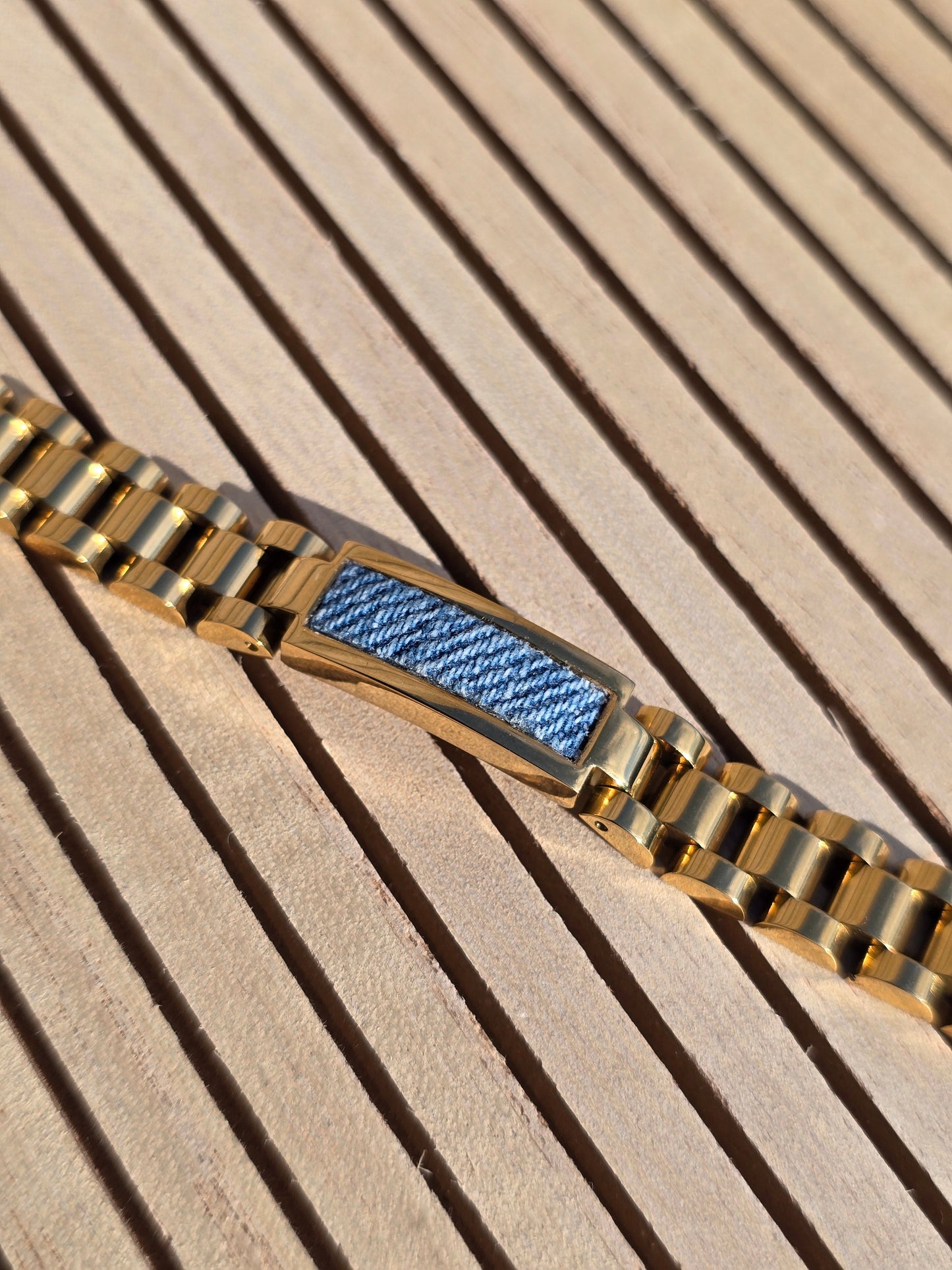 Denim Bracelet - Stainless Steel 18K Gold-plated Denim Watch Band Bracelet