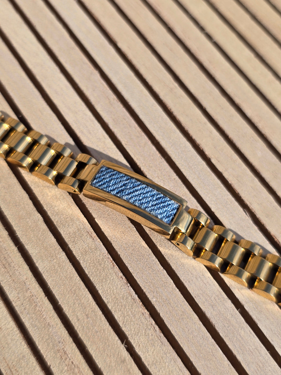 Denim Bracelet - Stainless Steel 18K Gold-plated Denim Watch Band Bracelet
