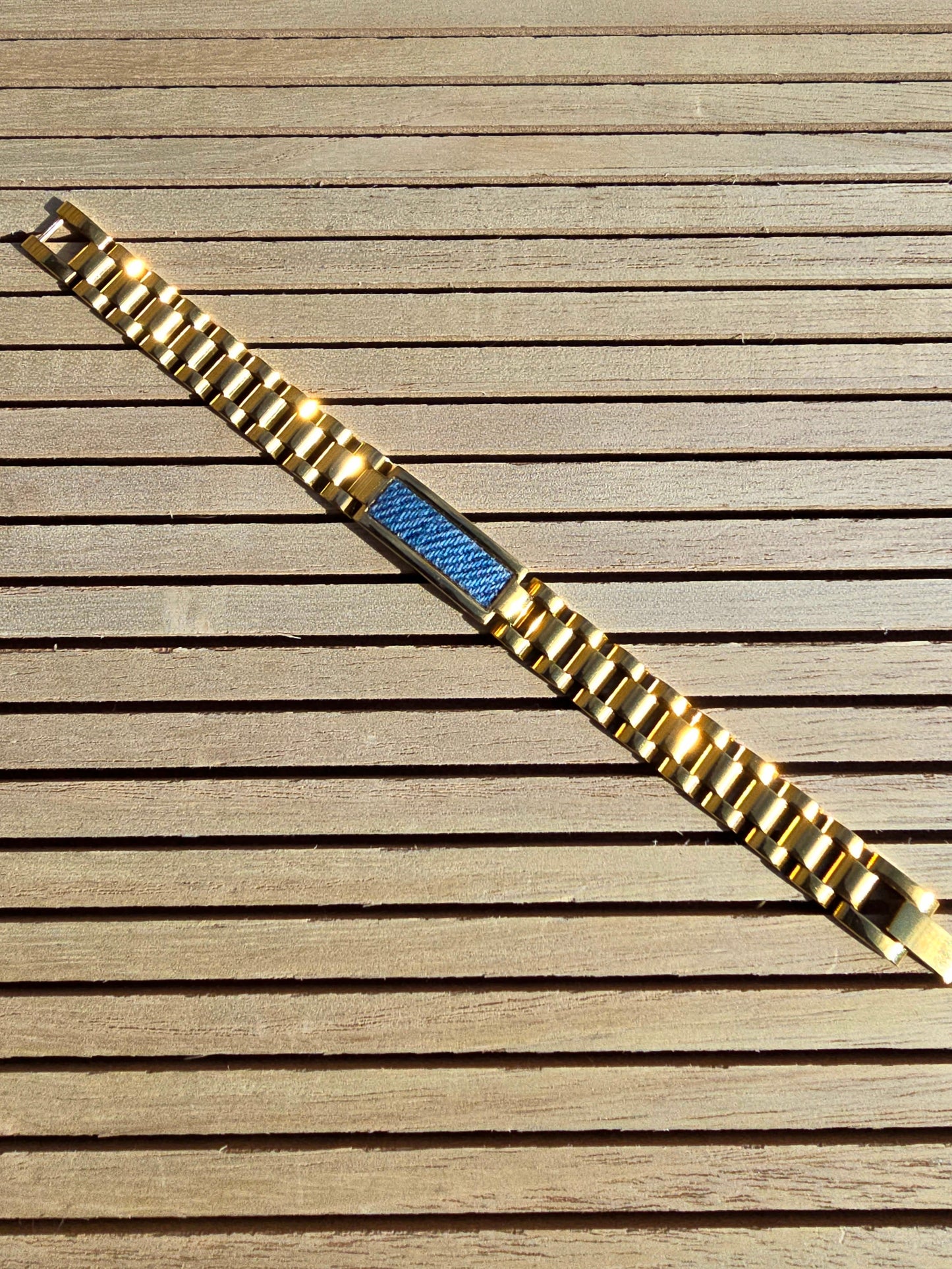 Denim Bracelet - Stainless Steel 18K Gold-plated Denim Watch Band Bracelet