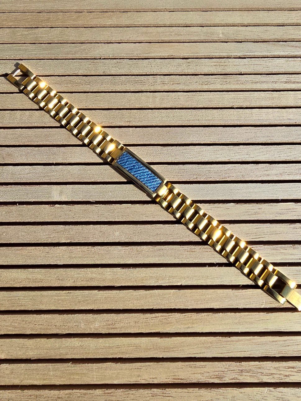 Denim Bracelet - Stainless Steel 18K Gold-plated Denim Watch Band Bracelet