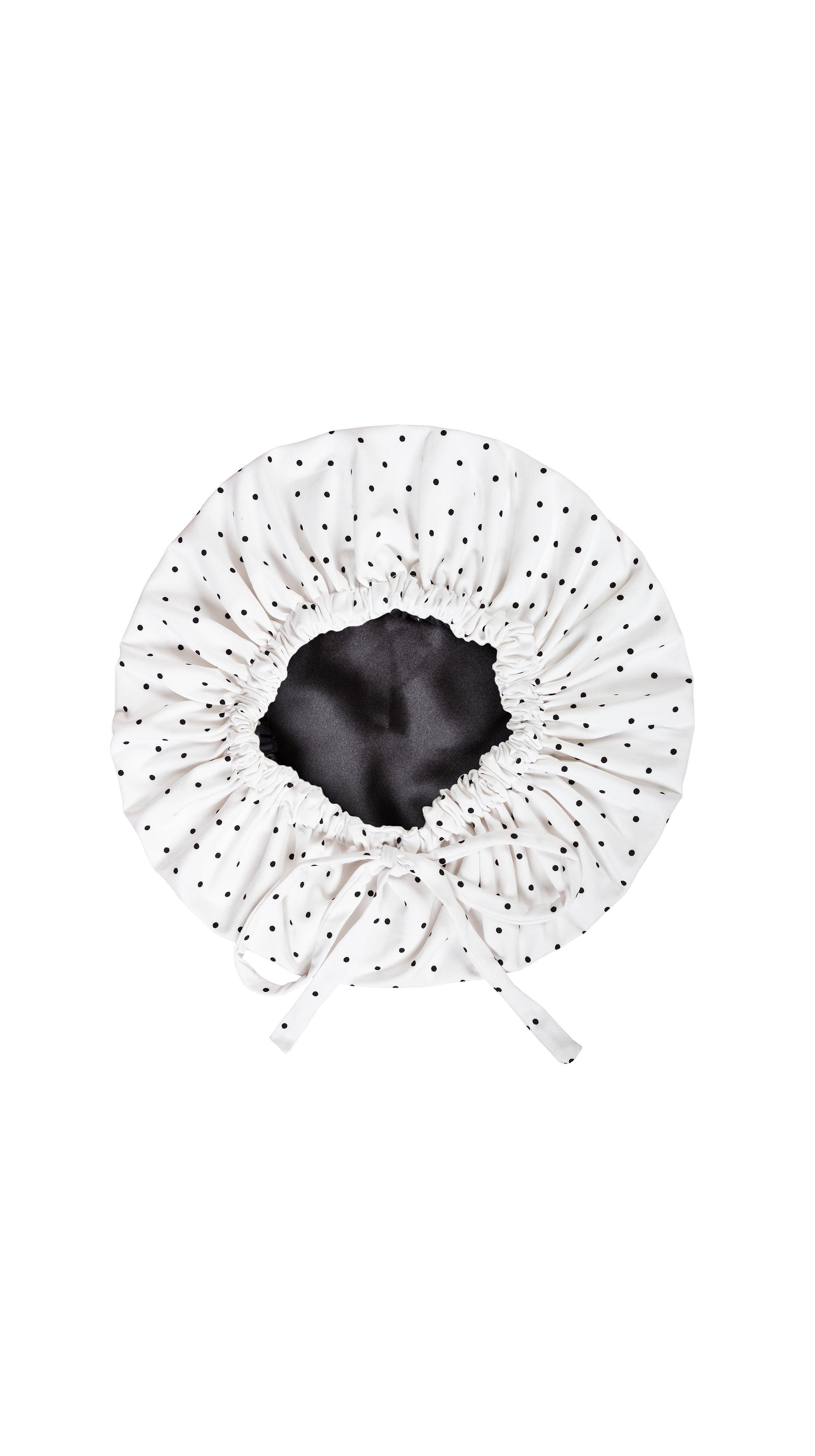 White & Black Polka Dot -Bamboo Tank Top Long Pajama Pants Set, With A Matching Satin-Lined Bonnet