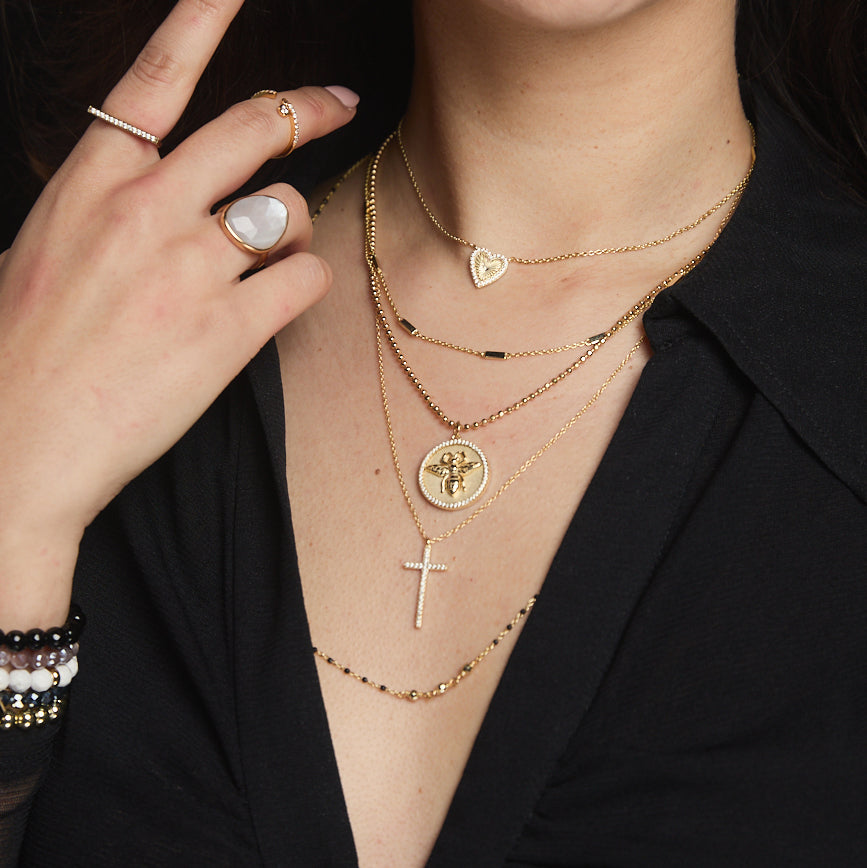 Long Cross Necklace With Crystals
