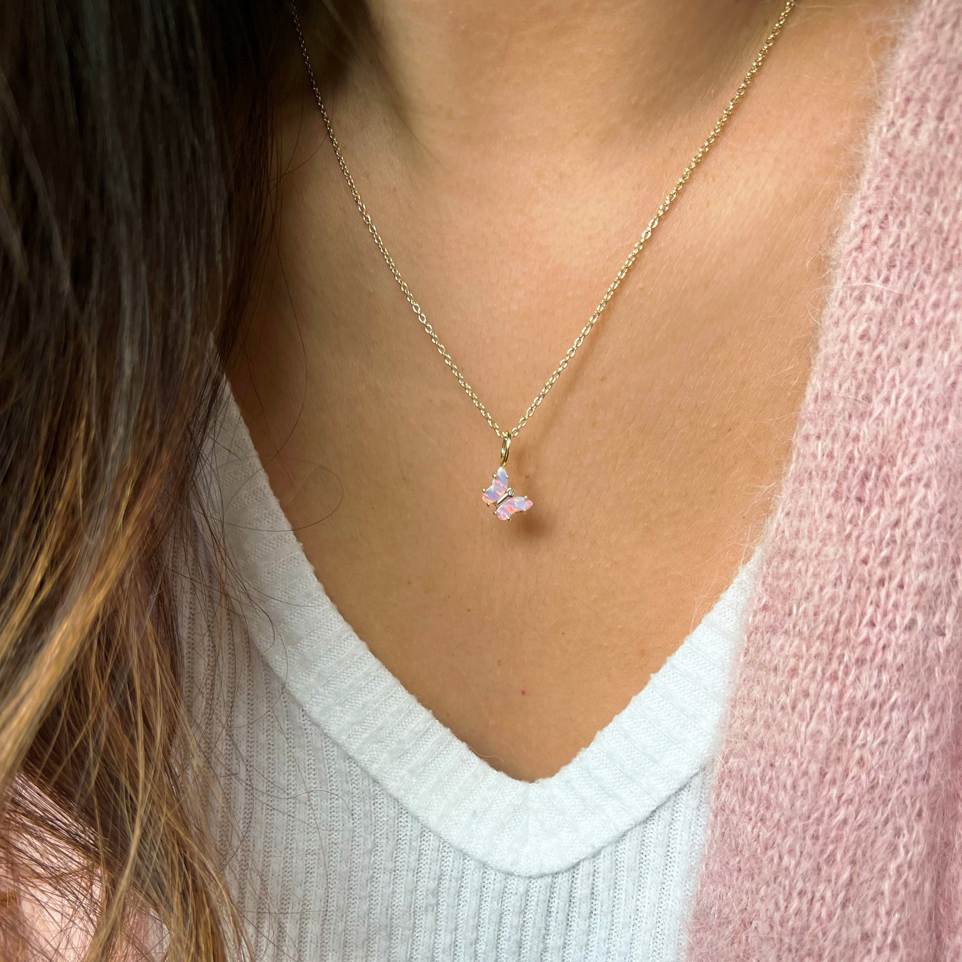 Mini Opal Butterfly Charm Necklace - Lavender