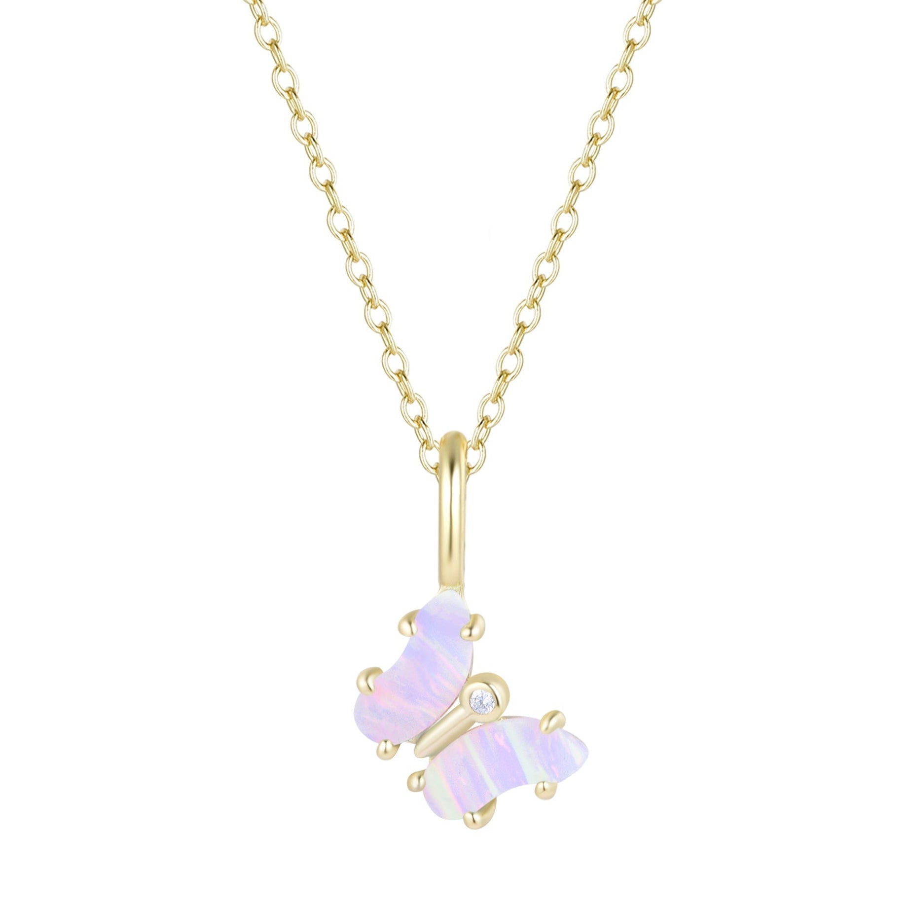 Mini Opal Butterfly Charm Necklace - Lavender