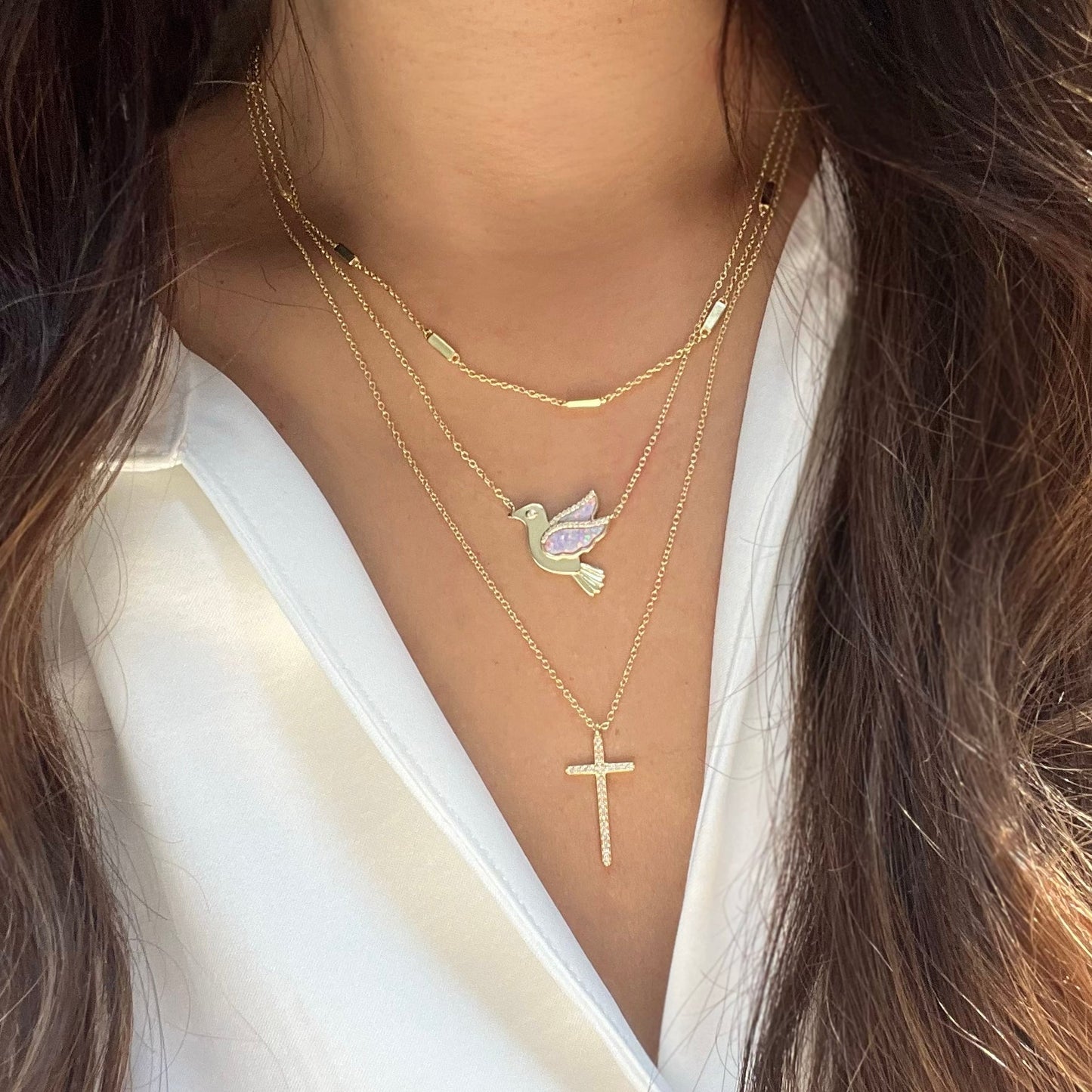 opal bird bar choker necklace long cross layered kamaria