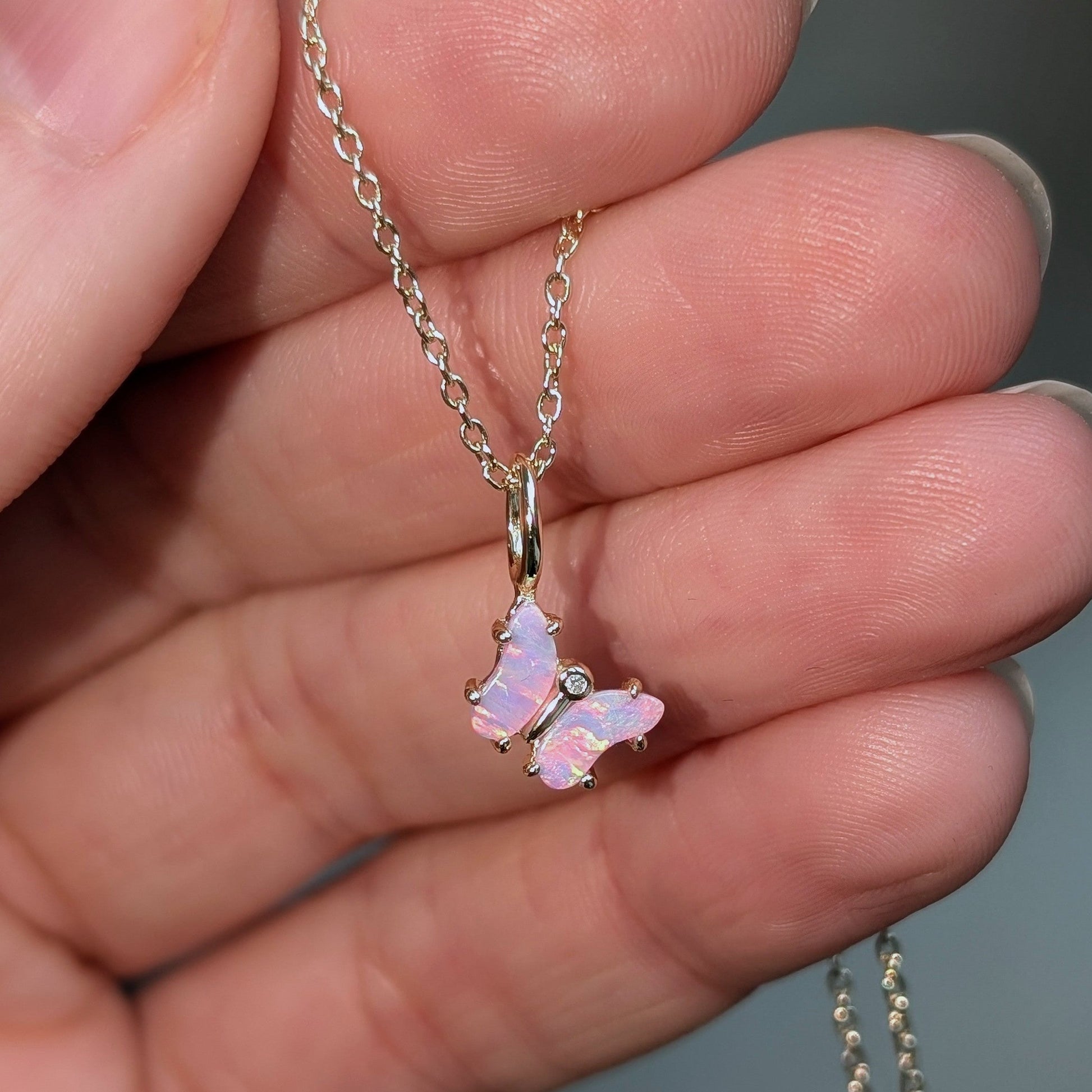 Mini Opal Butterfly Charm Necklace - Lavender