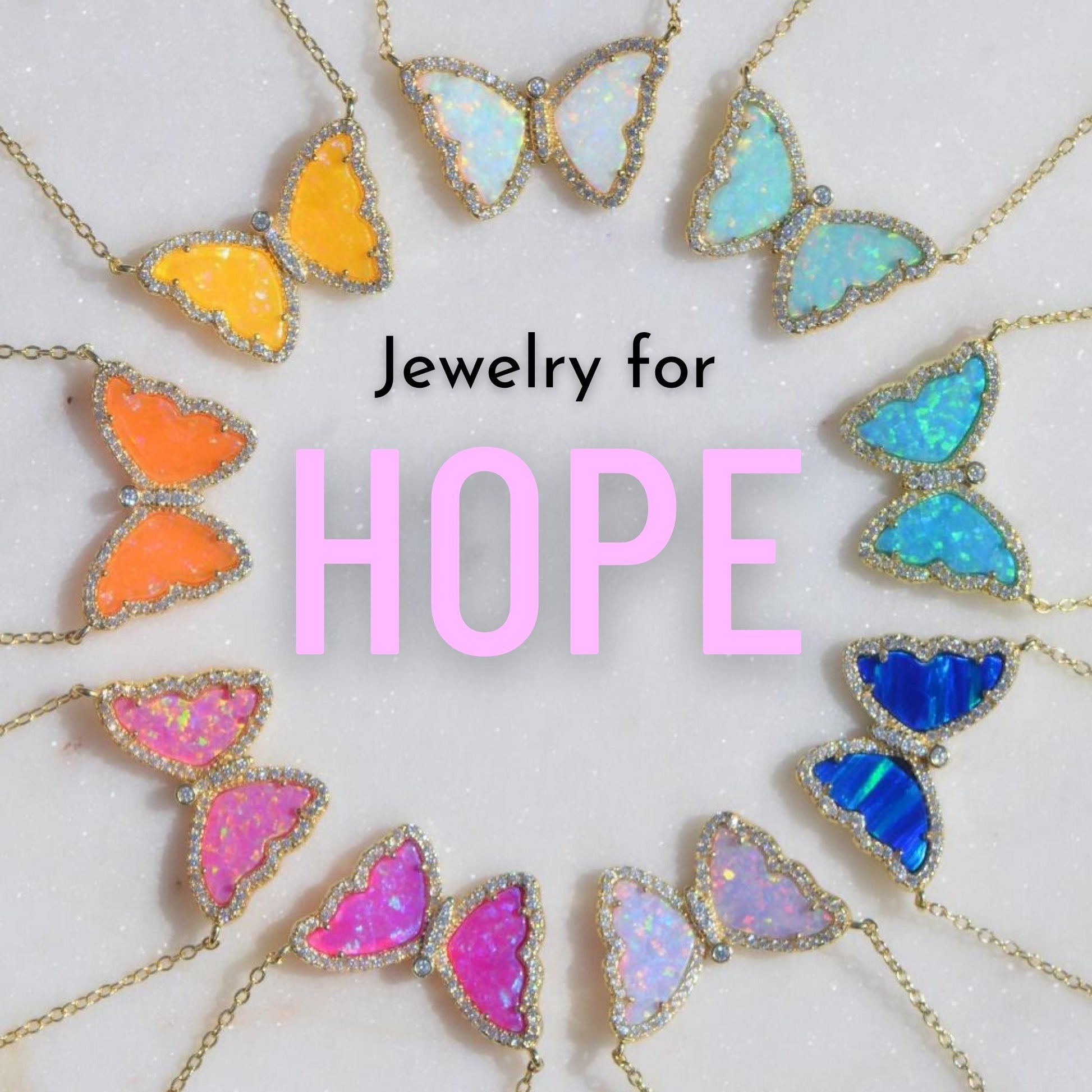 Opal Butterfly Necklace With Crystals - Fuchsia
