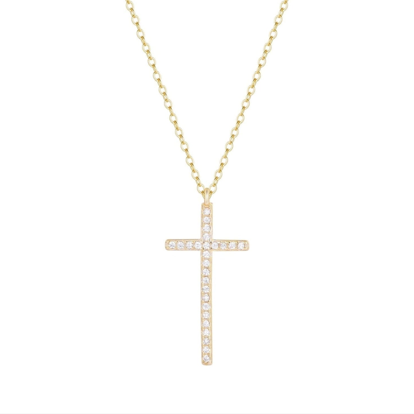 thin long cross necklace with crystals