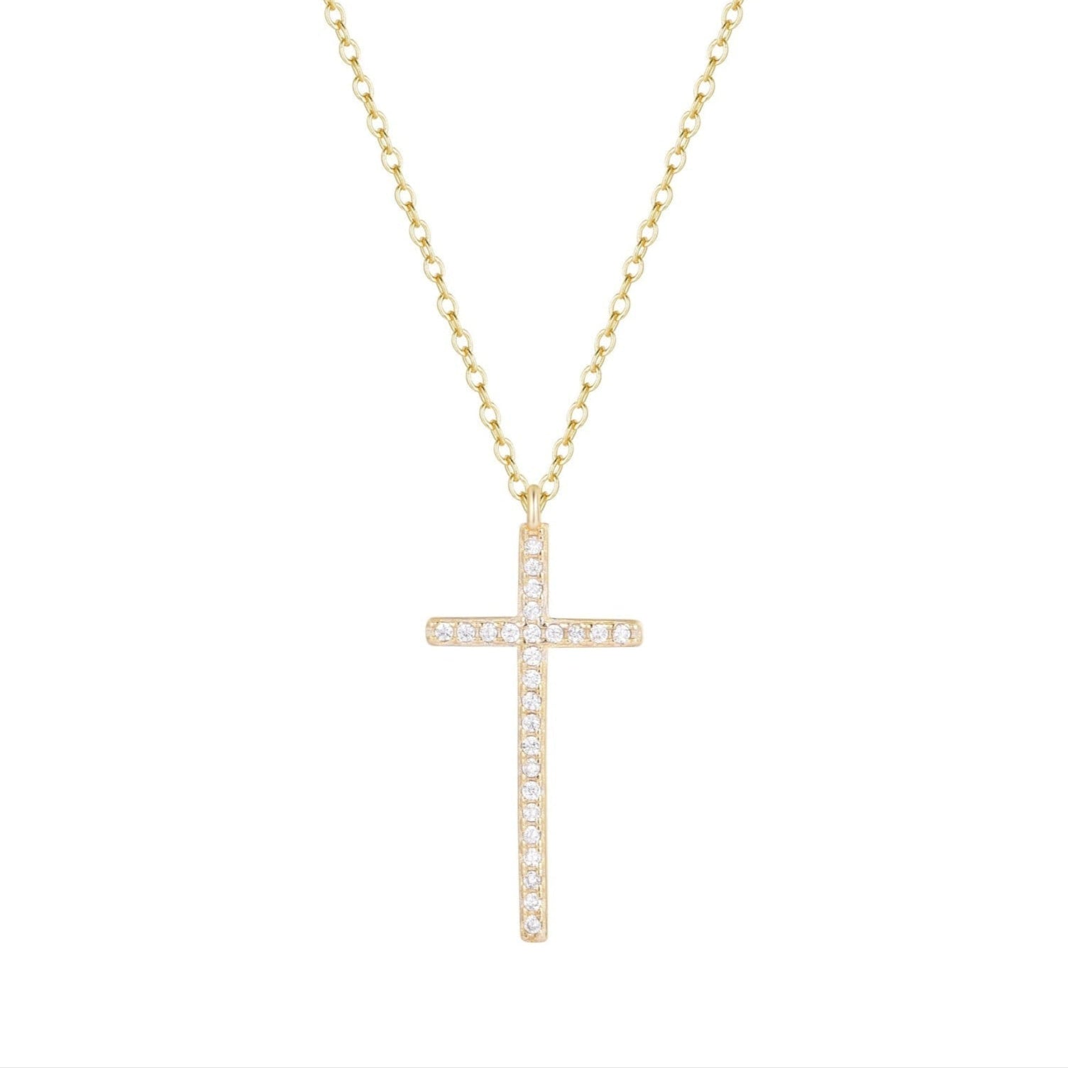 Long Cross Necklace With Crystals
